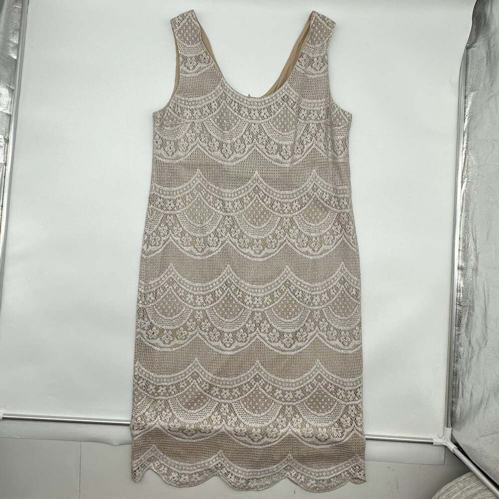 Damianou Size Large Beige Silver Metallic Sleeveless Great Gatsby Flapper Dress